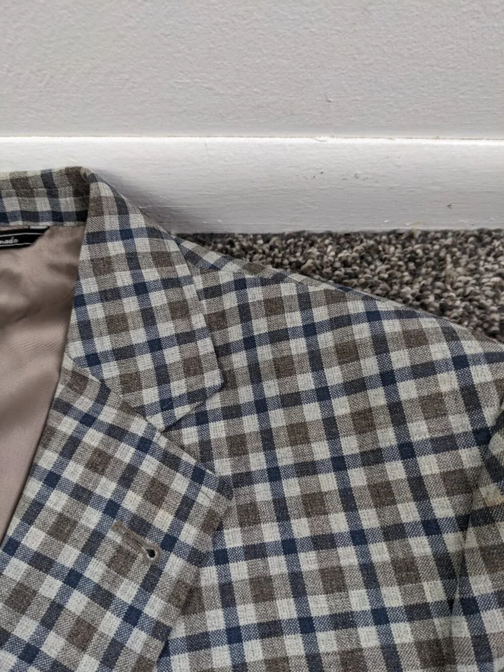 Jack Victor Sport Coat Exclusive Collection Wool Checked Gray Blue Brown 40R